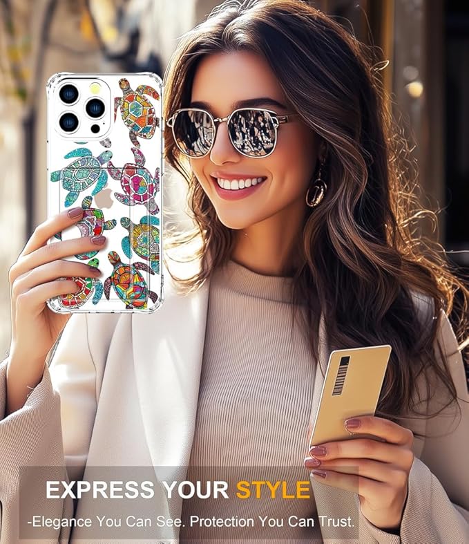 Compatible with iPhone 16 Pro Case Card Holder for Women Cute Design,Wallet Phone Cases Transparent Cool Kawaii Protective (Clear Sea Turtles Animal Tribal)