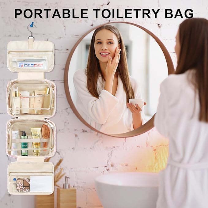 TOPEAST Travel Toiletry Bag Makeup Bag - Hanging Toiletry Bag for Women, Portable Toiletries Travel Bag and Cosmetic Bag, Airplane Travel Essentials Travel Toiletry Bag - Letter J, Blue