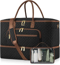 Travel Duffle Bag, Wide Open Large Weekender Bag for Women with Shoe Compartment, Carry on Overnight Bags with Toiletry Bag, Hospital Bag for Women Labor Delivery with Wet Pocket (Black Brown)
