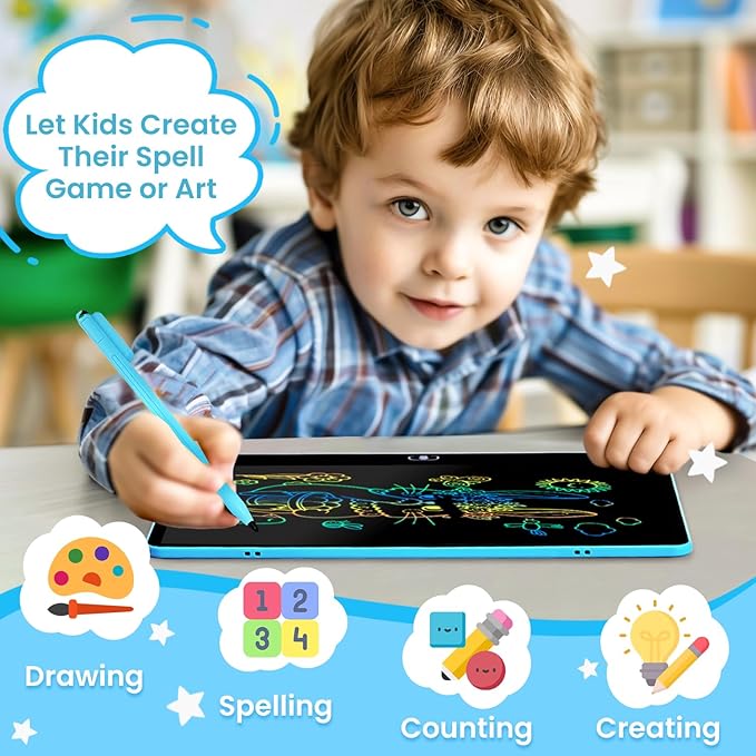 LCD Writing Tablet for Kids, 16 Inch Doodle Board Drawing Pad, Toddler Travel Essential, Road Trip Activities Outdoor Toys, Party Favor for Preschool Girls and Boys, Birthday Gifts Age 3-5, Blue