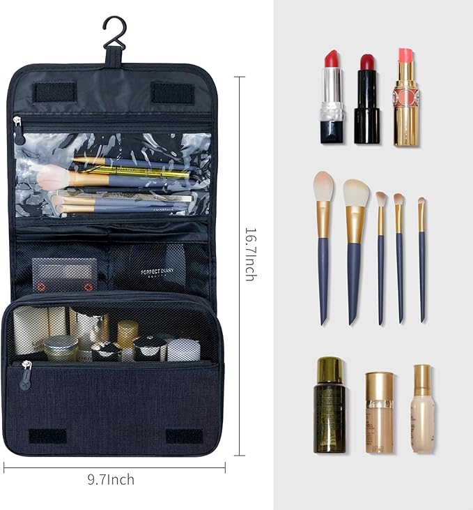 Lcsmaokin Large Capacity Toiletry Bag Travel Bag with Hanging Hook for Men and Women Waterproof Travel Cosmetic Bag Bathroom Storage Bag for Brushes Set,Full-Sized Shampoo,Toiletries,Accessories-Black