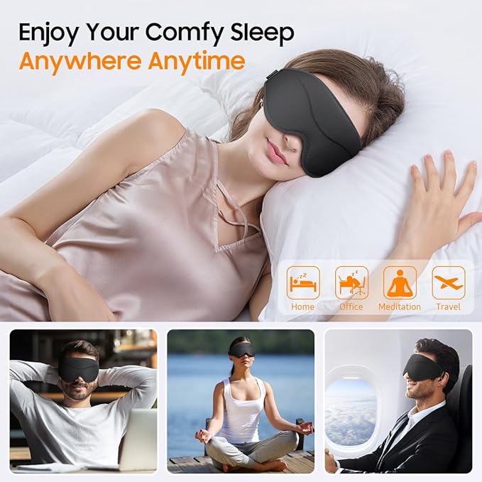 BeHoomi Sleep Mask, 2 Packs Premium Eye Mask for Sleeping, Total Blackout, Superior Soft Comfort, Upgraded 3D Ergonomic Designed Sleeping Mask for Home, Office, Travel, Meditation, Yoga, Black & Pink
