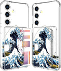 Compatible with Samsung Galaxy S24 / S25 Case Card Holder for Women Cute Design,Wallet Phone Cases Transparent Cool Kawaii Protective (Clear Blue Wave)