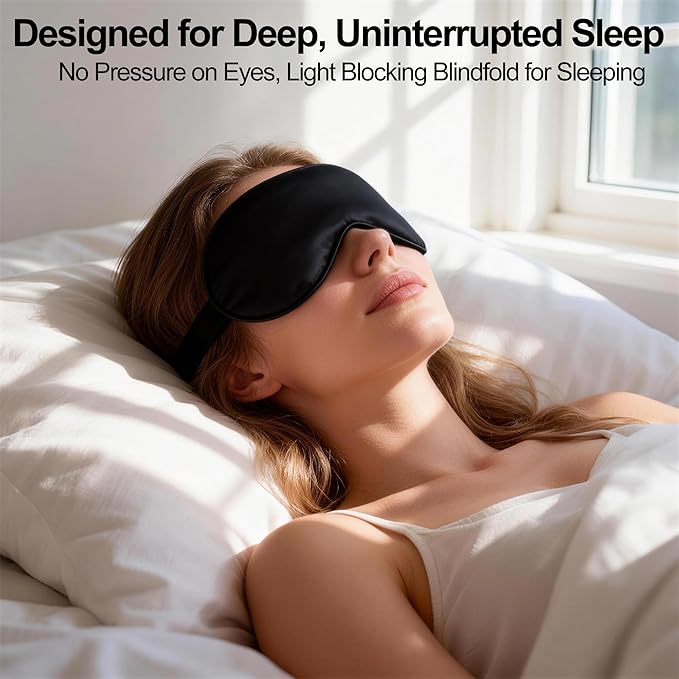 Sleep Mask, Silk Eye Mask for Sleeping with Adjustable Strap, Blindfold Eyeshade for Men & Women, Comfortable & Soft Eye Cover Eyeshade for Night Sleep（Black&Blue&Green&1 Laundry Bag）