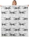 Airplane Kids Throw Blanket, American Aircraft Toddler Bed Cover for Girls Boys Adults, Hand-Painted Sketch Fleece, Black White Fashion Fuzzy, Twin Size (60 x 80 Inches)