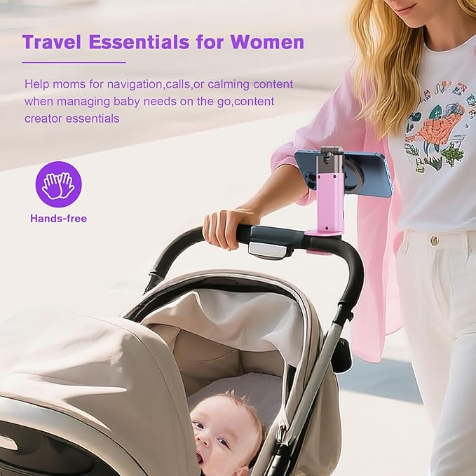 Valentine's Day Gift for Her Airplane Phone Holder Travel Essentials for Women,Magnetic Phone Holder for MagSafe,N55 Strong Magnet,360°Swivel Portable Cruise Airplane Gadgets for iPhone 17 Pink