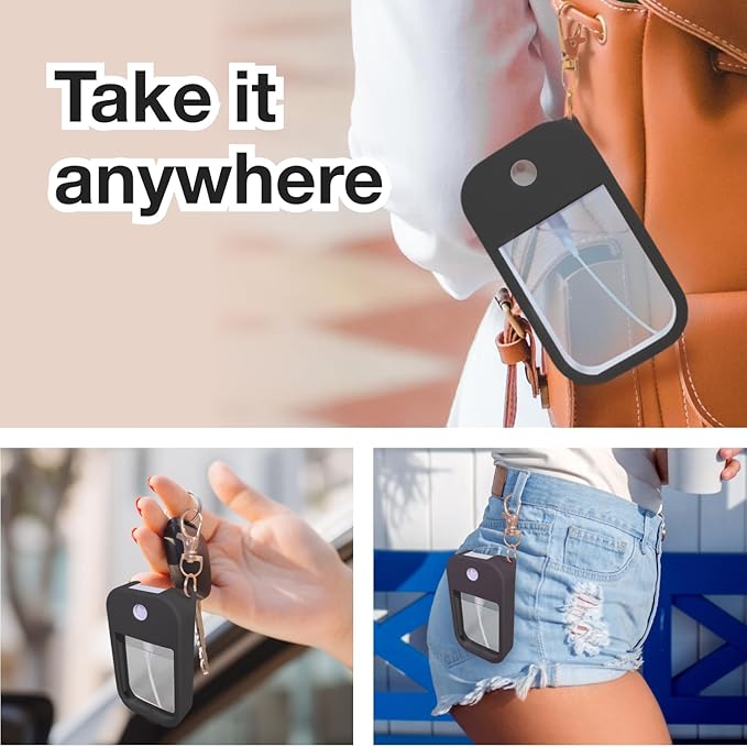 2 PCS Soft Silicone Case for Touchland Power Mist (1FL. OZ./30 mL), Protective and Stylish Case with Keychain Compatible with Touchland Hand Sanitizer Spray (Purple/Black)