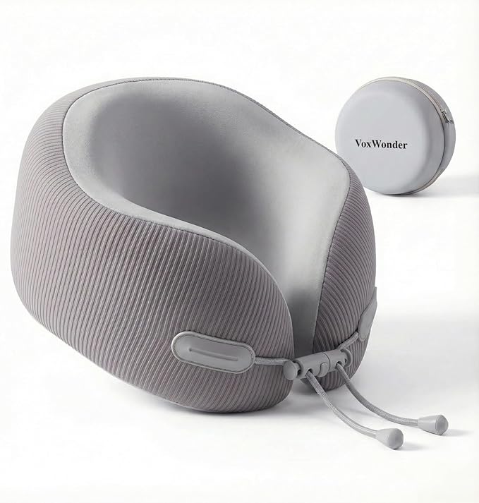 Memory Foam Travel Neck Pillow for Airplane, 360° Head Support Travel Essentials for Long Flights, Breathable Cover and Compact Storage Case, Portable Gift for Men and Women