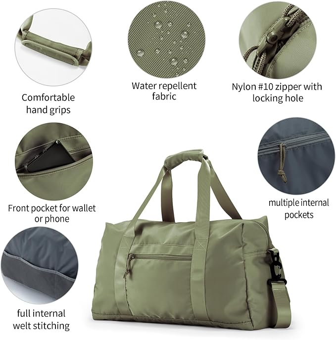Travel Duffle Bag,Sport Gym Bag for Men And Women with Wet Pocket,Weekender Bag Carry On Tote Bags for Airplane Army Green