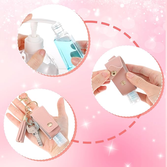 12Pcs Hand Sanitizer Keychain, 30ml Portable Leather Hand Sanitizer Holder Travel Size Keychain Refillable Bottle for Toiletry Lotion Liquid Soap Shampoo (12 Colors)
