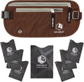 VENTURE 4TH Slim Minimalist Design RFID Money Belt with RFID Blocking Sleeves, for Men and Women – Ideal for Keeping Your Cash, Credit Card, Passport, Phone Secure When Traveling - Brown