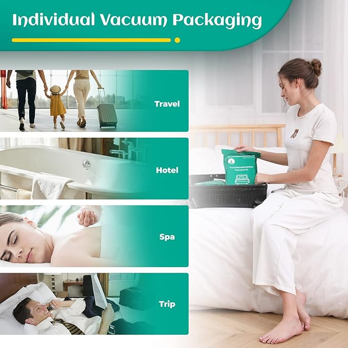 Disposable Bed Sheet for Hotel, Travel Essentials with Disposable Bath Towels Disposable Face Towels Disposable Bed Sheets and Toilet Seat Cover, Disposable Sheet for Cruise Ship, Camping, SPA