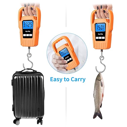 SKEAP Digital Fish Scale Hanging Scale Fishing Scale,110lb/50kg Luggage Scale,Upgrade Large Handle & Backlit LCD Display, Electronic Balance Digital Fishing Postal Scale,Orange,Fishing Gifts for Men