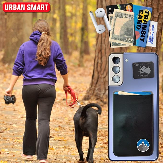 Phone Wallet - Adhesive Card Holder - Cell Phone Pouch - Stick on Lycra Pocket by Gecko - Carry Credit Cards and Cash
