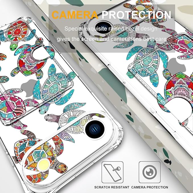 Compatible with iPhone 17 Air Case Card Holder for Women Cute Design,Wallet Phone Cases Transparent Cool Kawaii Protective (Clear Sea Turtles Animal Tribal)