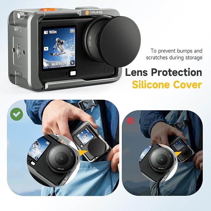 7RYMS 7RIG SC1 Action Camera Cases for DJI Osmo Action 6, Full Metal Protective Frame with Lens Cover, Wrist Strap, Cold Shoe, 1/4" Screw, DJI Osmo Action 6 Accessories for Cycling, Climbing, Skiing