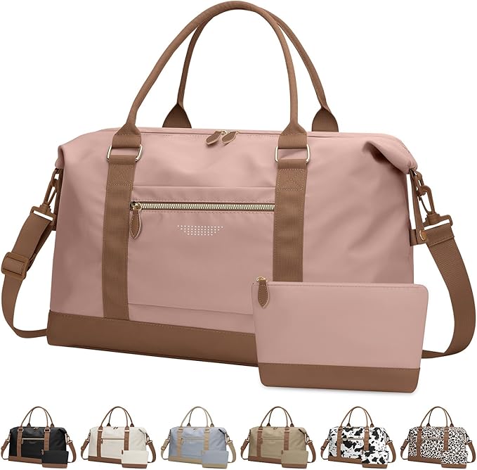 ELONGRIVER Travel Duffle Bag for Women, Weekender Bags, Hospital Bag for Labor Delivery, Lightweight Tote Duffel Overnight Bag with Luggage Sleeve, Airplane Travel Bags with Toiletry Bag, Large, Pink