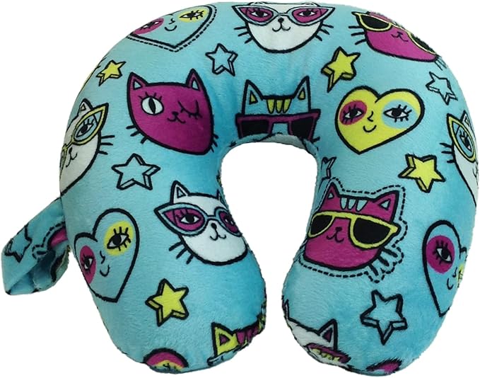 Wolf Essentials Kids Cozy Soft Microfiber Neck Pillow, Compact, Perfect for Plane or Car Travel, Cool Cat