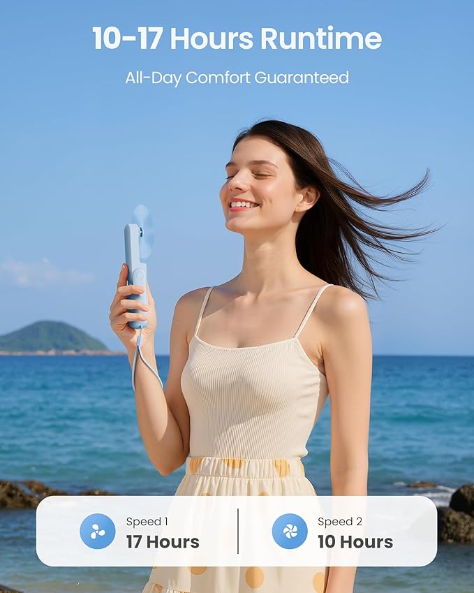 Gaiatop Portable Handheld Fan, 3 in 1 Mini Fan Handheld [17h Max Cooling], Foldable Personal Fans Pocket Design, USB Travel Fans Portable, Lash Trip Summer Essential Cute Gifts for Women Girl, Blue