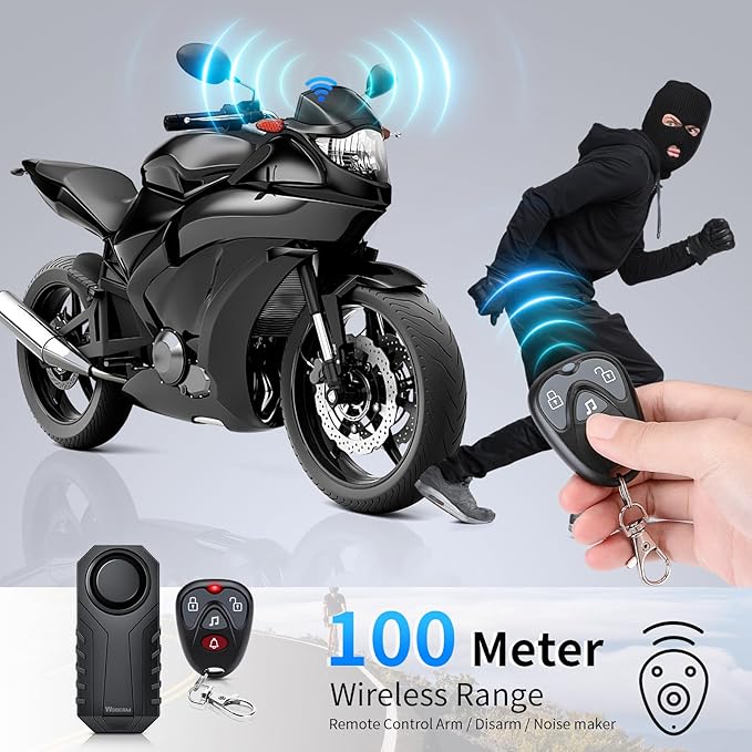 WSDCAM 113dB Loud Anti Theft Vibration Sensor Alarm Systems for Electric Bike Motorcycle Golf Car Trailer Mailbox Garage Door Waterproof Home Security Bike Accessories Bike Alarm with Remote (2pack)