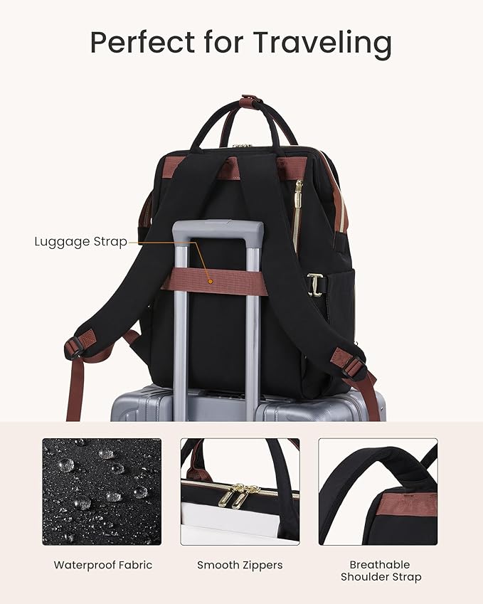 LOVEVOOK Laptop Backpack for Women with Giant Tumbler Holder Pocket, 15.6 inch Travel Work Backpack Purse for Nurse Teacher, Waterproof School Bag College Bookbag Cute Casual Daypack for Girls Brown