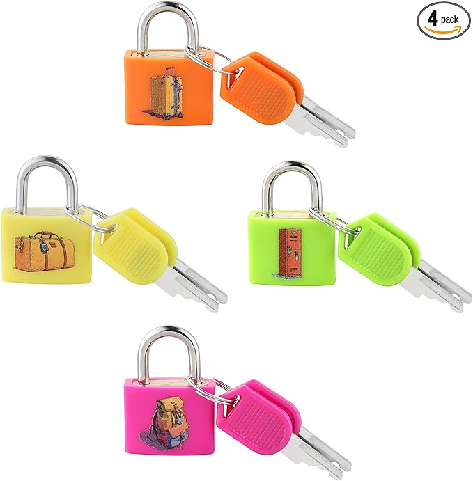 4PCS Luggage Locks, Kaloo Small Mini Suitcase Padlock Locks with Keys, Strong Copper Lock Core with Plastic Shell (Unique Icon Patterns for Effortless Lock Matching)