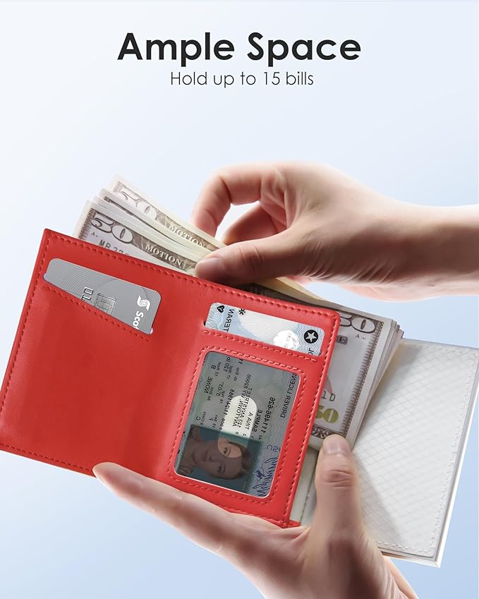 QLD RFID Wallet for Women - Small Slim Trifold Wallet Anti-Theft Pop up Card Holder, Minimalist, Ultra Thin, Front Pocket, Premium Leather, 9-11 Cards Capacity | ID Window | Cash Slot