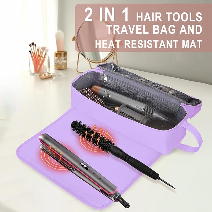 Hair Tools Travel Bag with Heat Resistant Mat Hair Styling Accessories Storage Case for Hair Dryer Flat Iron Straightener Curling Iron Haircare Accessories Travel Essentials for Women