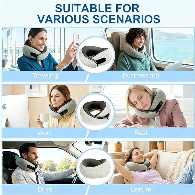 Travel Neck Pillow- 360° Ergonomic Memory Foam Travel Neck Pillow Airplane,Premium Breathable Relief Neck Pain for Long Flights,Car & Office（Pink
