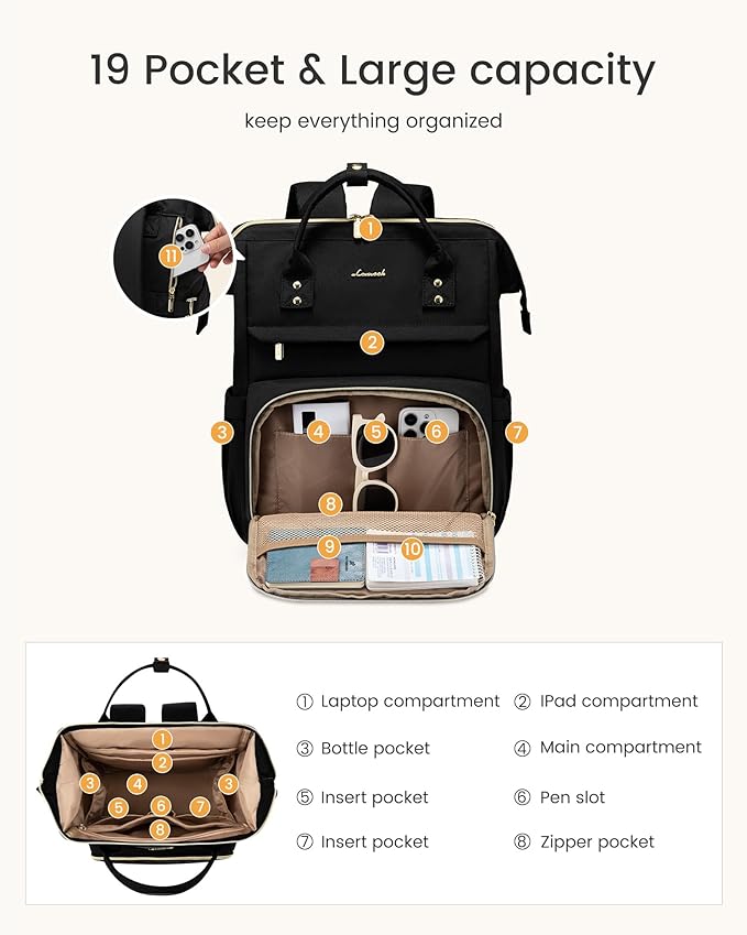 LOVEVOOK Laptop Backpack for Women with Giant Tumbler Holder Pocket,18 inch Waterproof Travel Backpack Purse Computer Laptop Bag,Professional Work College Nurse Teacher Backpack Daypack,Dark Blue