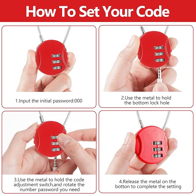 Moxweyeni 8 Pack Combination Wire Lock 3 Digit Small Combo Luggage Number Cable Padlock Outdoor Waterproof Resettable Lock for School Gym Locker Travel Backpack Suitcase Storage (Red)
