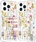 Compatible with iPhone 16 Pro Max Case Card Holder for Women Cute Design,Wallet Phone Cases Transparent Cool Kawaii Protective (Clear Watercolor Floral)