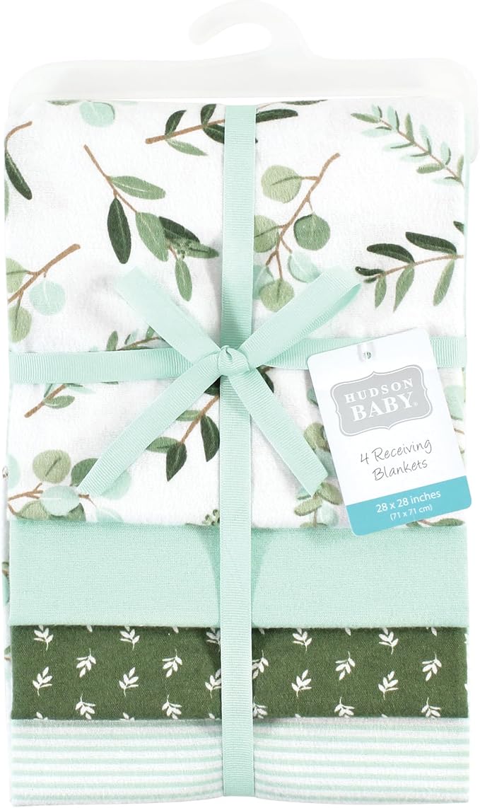 Hudson Baby Unisex Baby Cotton Flannel Receiving Blankets, Eucalyptus, One Size