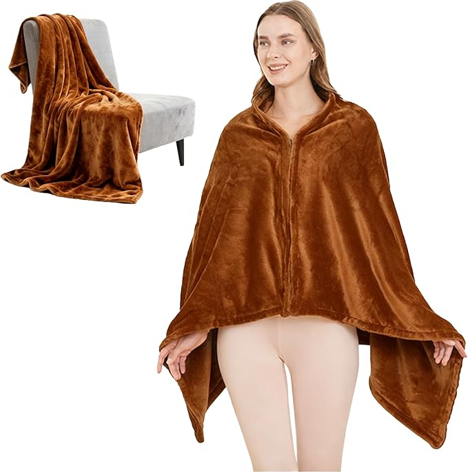 SNZ Wearable Blanket for Womens and Mens, Comfy Flannel Poncho, Snuggie Warm Shawl Wraps for Women, Birthday Gift Ideas