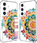 Compatible with Samsung Galaxy S24+ Plus / S25+ Plus Case Card Holder for Women Cute Design,Wallet Phone Cases Transparent Cool Kawaii Protective (Clear Mandala Henna Flower)