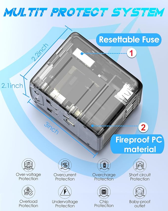 Universal Travel Adapter with 35W USB-C PD Fast Charging, 5 USB C/A Ports, 2500W AC Outlet, International Power Adapter for Europe UK Japan, Worldwide Plug Adapter for 200+ Countries Travel Essentials