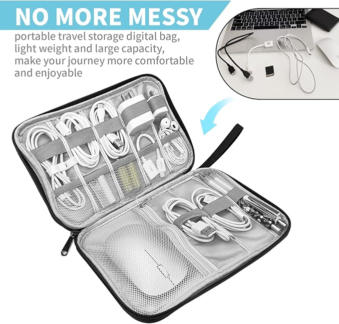 Lcsmaokin Electronics Organizer Travel Case,Electronic Accessories Storage Bag,Portable Waterproof Cable Organizer Bag,with 5 Cable Ties，for Travel,Work-Black