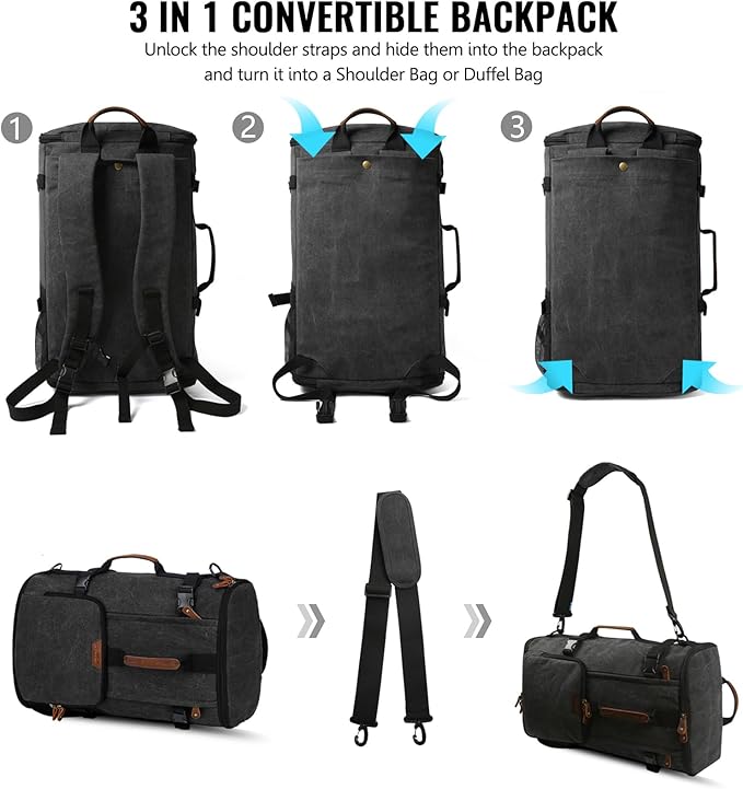 G-FAVOR 40L Travel Backpack for Men, Large Vintage Canvas Rucksack 3 in 1 Convertible Duffel Bag Carry On Backpack Fits for 17.3 Inch Laptop