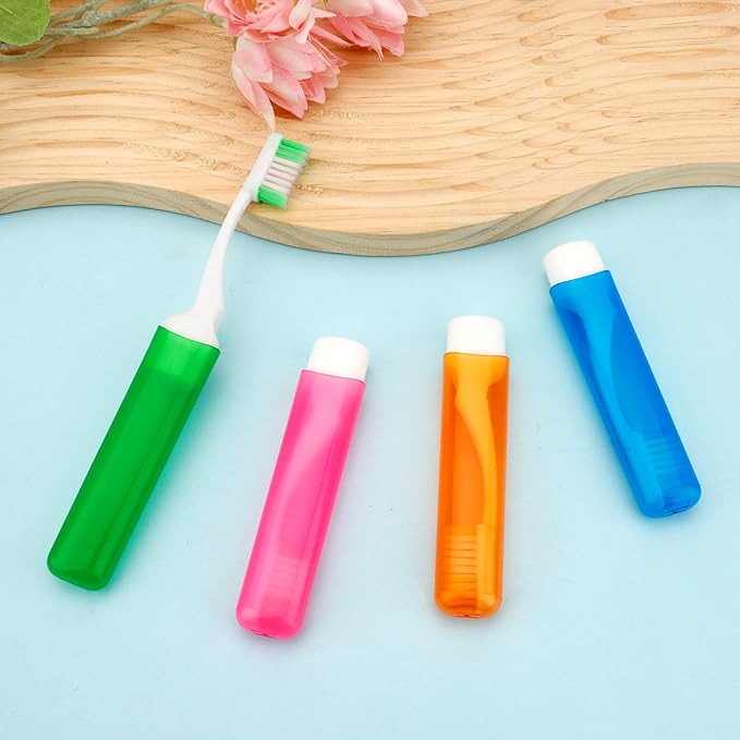 Travel Toothbrush 4 Pcs Mini Portable Toothbrushes Travel Toothbrush Set Soft Travels Size Toothbrushes Kit Small Foldable Tooth Brush with Case Cover for Home Camping Hiking Individually Wrapped