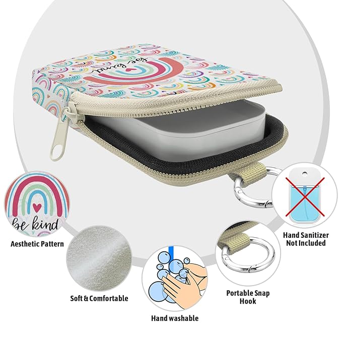 Be Kind Rainbow Hand Sanitizer Spray Case, Hand Sanitizer Holder Zippered Pouch, Cute Fashion Accessory with Snap Hook for Glow Mist and Power Mist 1FL OZ