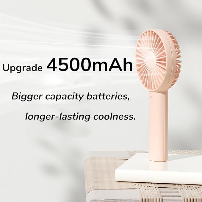 JISULIFE Handheld Portable Mini Fan, 4500mAh Powerful Battery Operate, Personal Small with 3 Speeds, USB Rechargeable for Outdoor, Indoor, Commute, Office, Travel, Gifts for Women Men -Pink