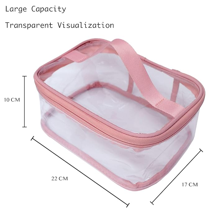 Toiletry Bag Makeup Cosmetic Clear Bag Portable Waterproof Transparent Travel Storage Pink