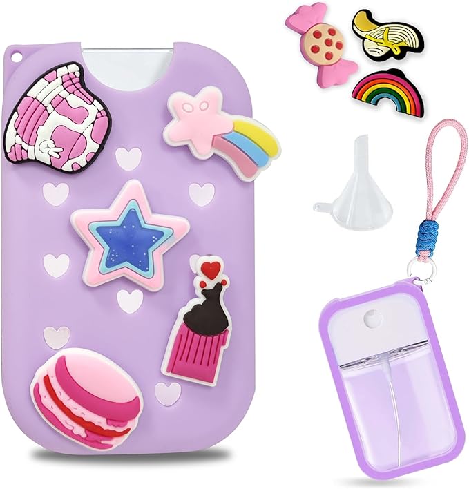 Refillable Hand Sanitizer Spray Bottle - 1oz / 50ml Leakproof Empty Spray Bottle with Silicone Case, Funnel & Clip,Portable Mini Travel Sanitizer Holder for Purse, Pocket, Gym Bag
