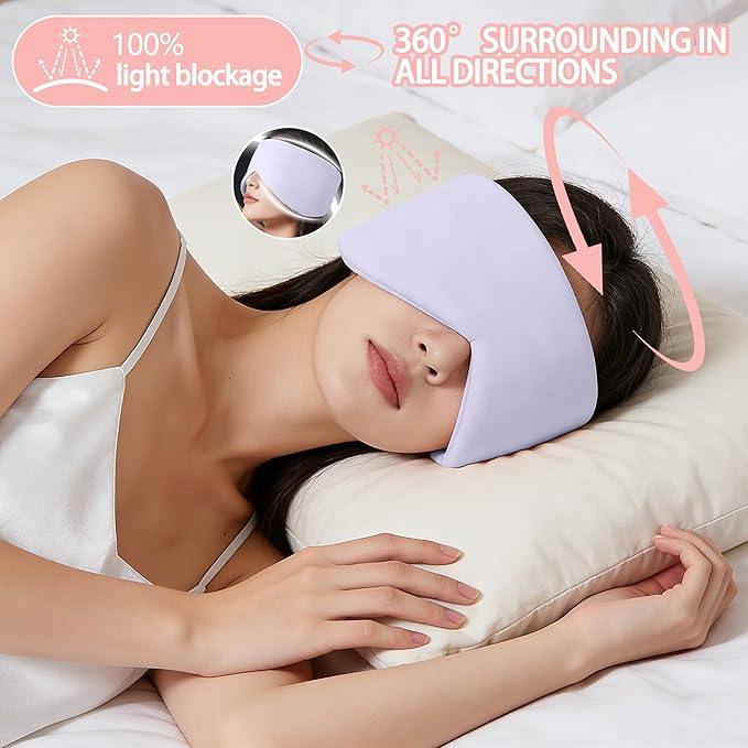 Reversible Warm & Cool Sleep Mask Wrap-Around Blackout Eye Masks for Side Sleepers Adjustable Unisex Eye Cover for Travel Office & Rest Purple