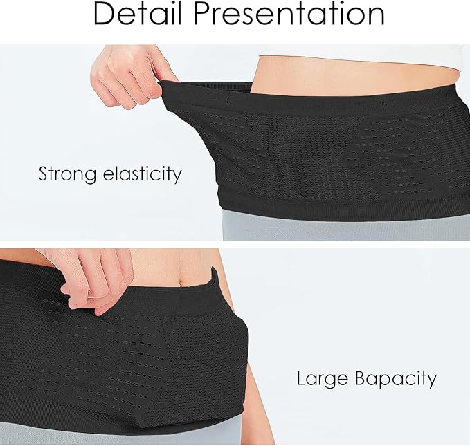 Adorila Slim Running Belt, No-Bounce Hidden Waist Pack with 360° Opening for Soft Flask, Cellphones, Keys or Gels, Black, Small