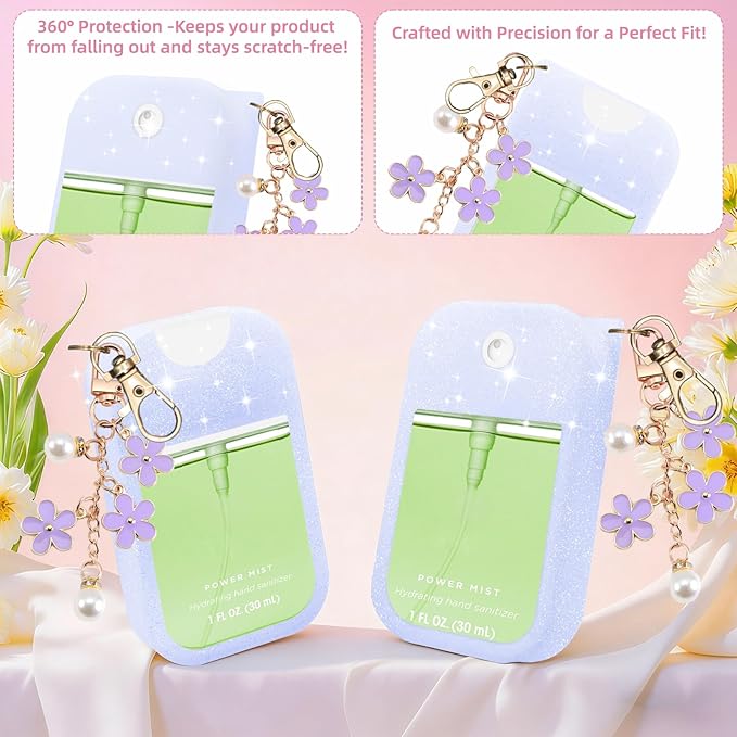Silicone Case Compatible with Touchland Hand Sanitizer Spray Mist 1 oz with Flower keychain