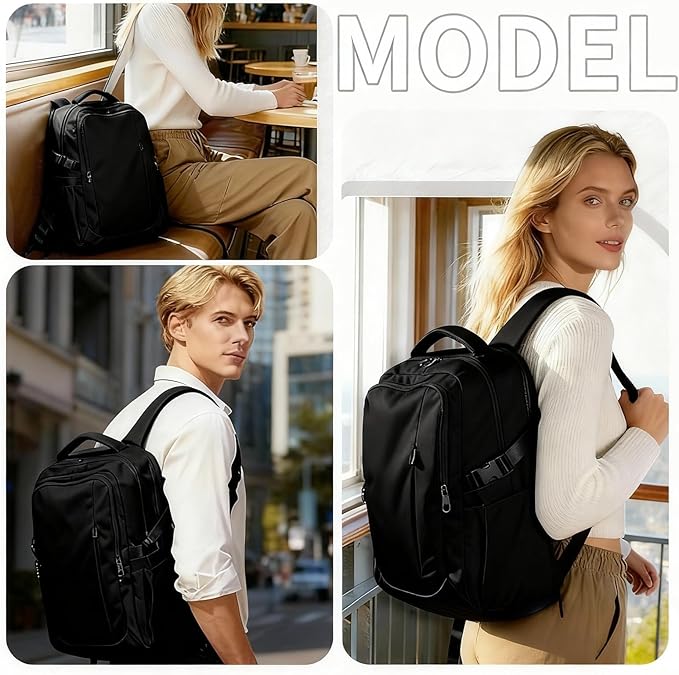 Travel Backpack for Women Men Carry on Backpack, Airline Approved Large Travel Bag Flight Approved Personal item, 15.6 Inch Laptop Backpack Casual Daypack for Weekender Business Hiking-BLACK