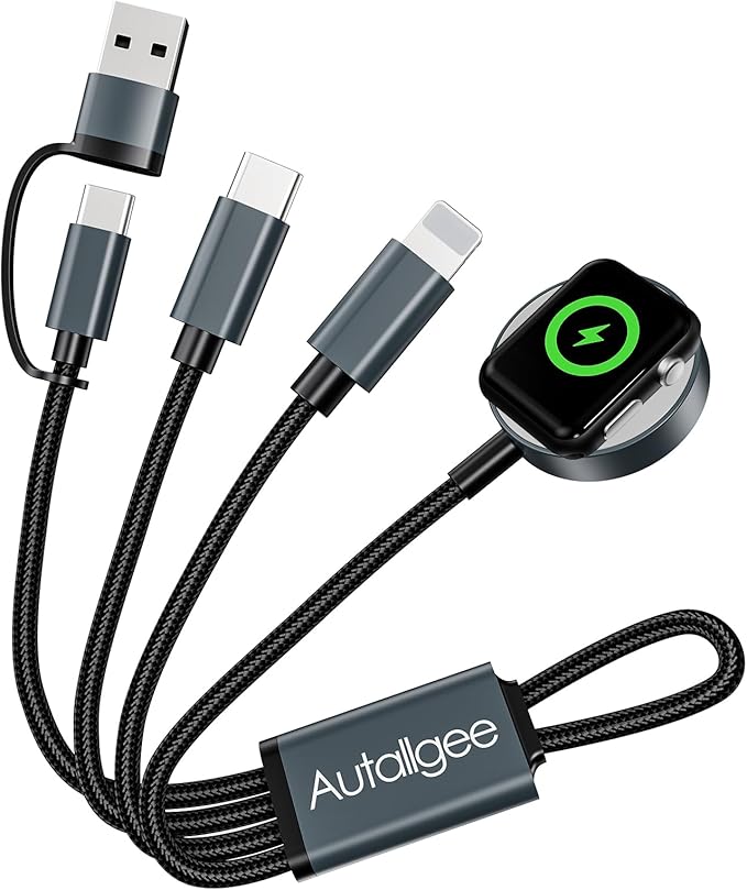 Autallgee Travel Essentials for Apple Watch Charger,3 in 2 USB C Cable for Multi Charging Cable Cord,Vacation Camping RV Essentials Portable Designed for iWatch &iPhone 17-11 -2 Pack 8inch（Black）