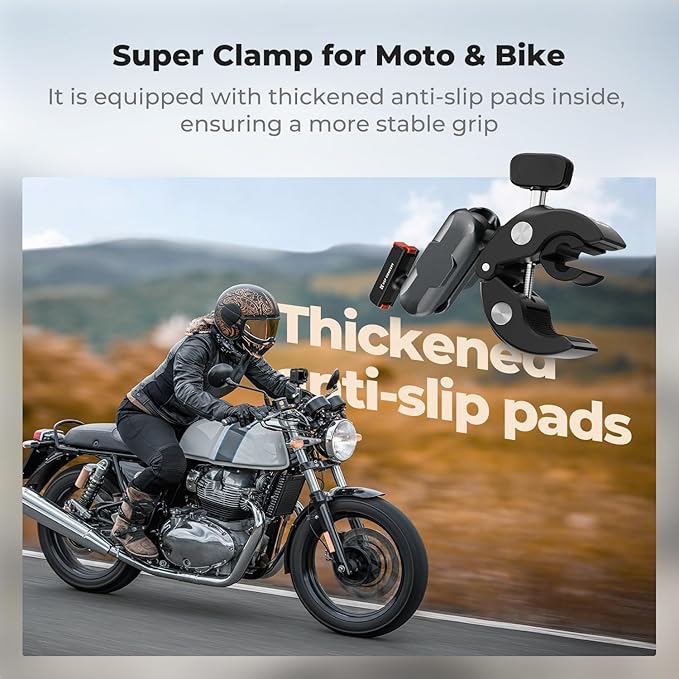 K&F CONCEPT Super Clamp Camera Mount with 360° Dual Ball Head, Bike/Motorcycle Handlebar Tube Mount Quick Release Compatible with Action 5 Pro/4/3