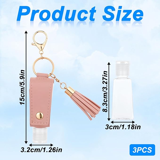 3 PCS Portable Empty Bottle Keychain, 30 ml Hand Sanitizer Holder Keychain, Travel 1oz Mini Hand Sanitizers Case for Travel Lotion Liquid Soap Shampoo (Blue Pink Black)